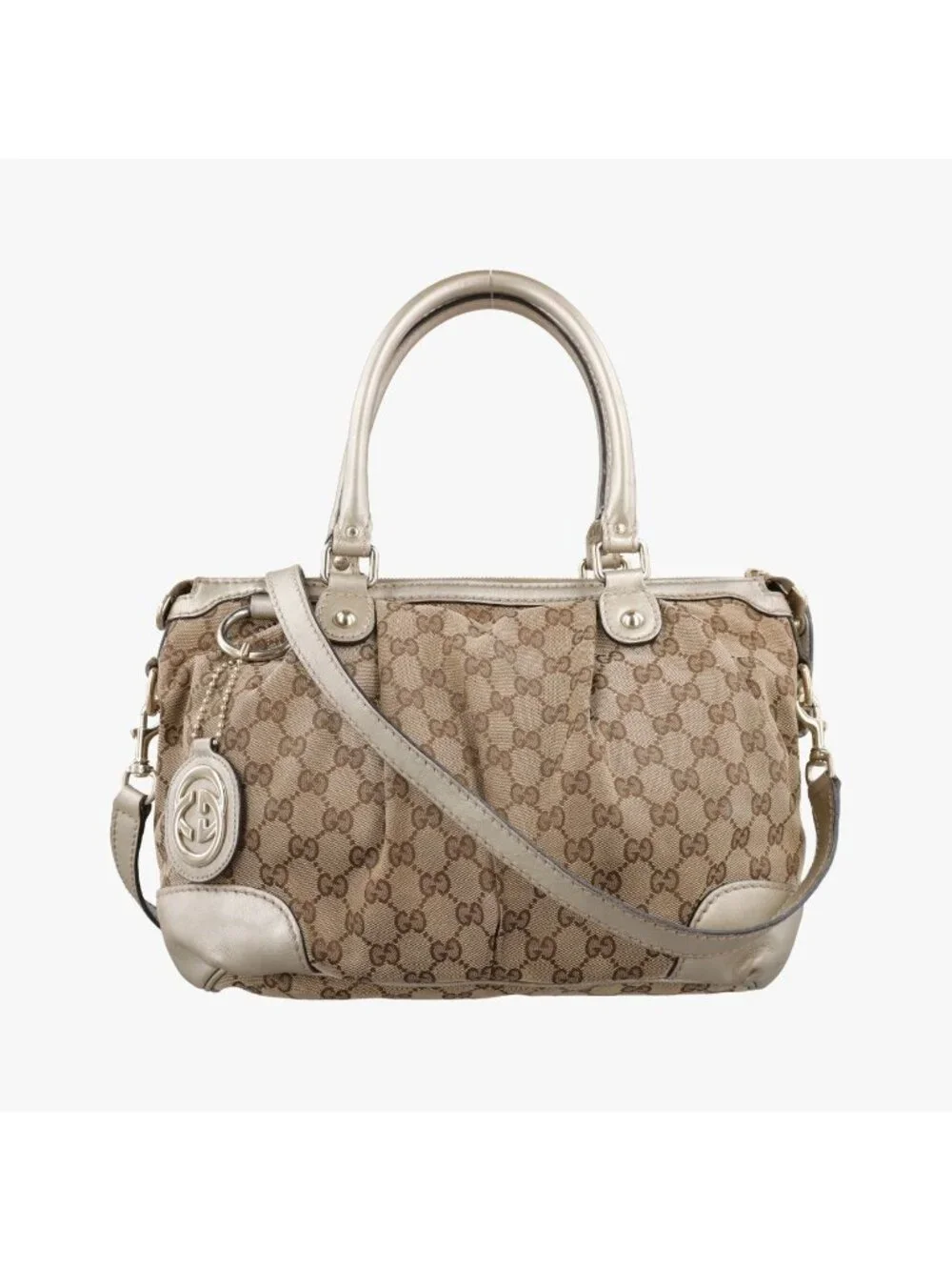 Gucci Ski White Brown Leather Canvas Shoulder